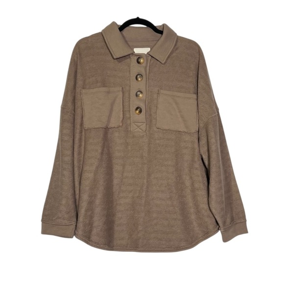 American Eagle Textured Henley Sweatshirt Tan Size Medium Pockets Utility - Picture 2 of 11
